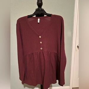 Elegant marron oversized lightweight top Medium, long sleeves. Sz 2XL. Preowned